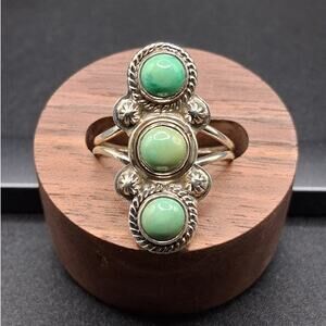 Kingman Turquoise Ring size 8.75, Sterling, Boho Southwestern Style, 3 stone